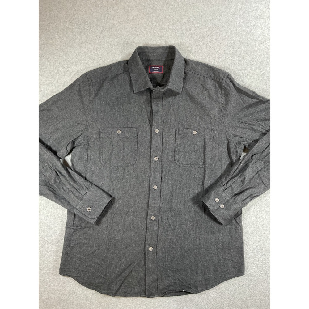 UNTUCKit Hemsworth-Charcoal Slim Fit Flannel Shirt Mens Medium Dark Grey 1722